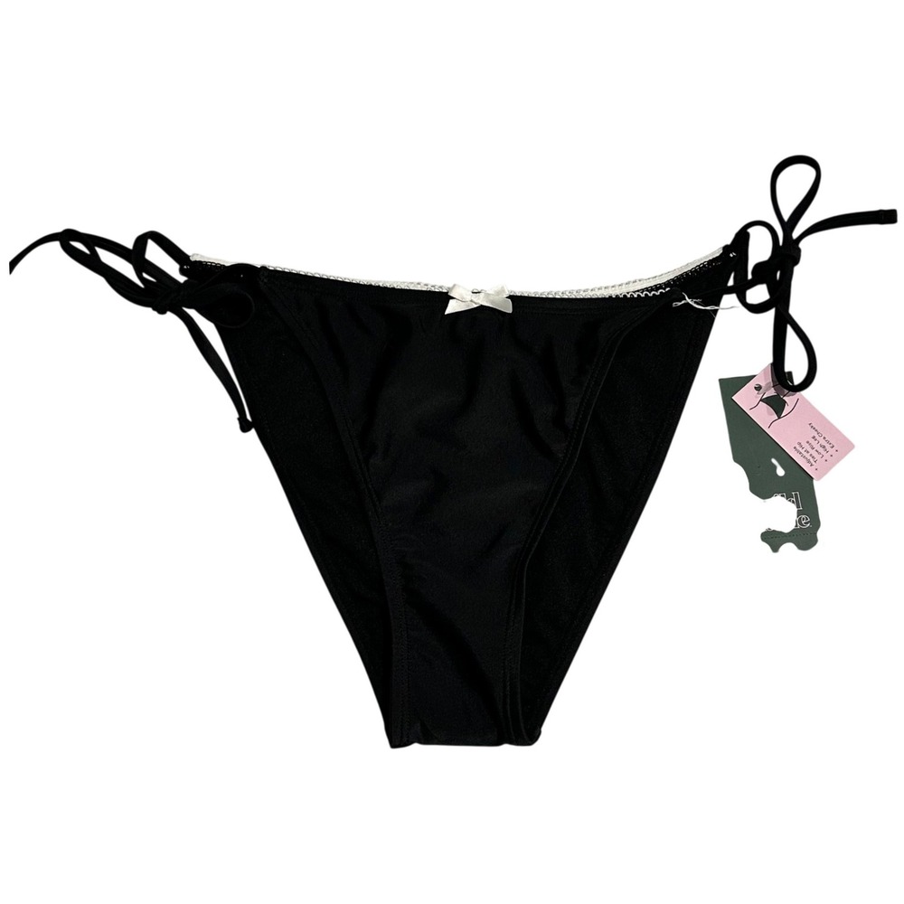 Wild Fable Black Side Tie Bikini Bottom Extra Cheeky High Leg Small NEW - Picture 2 of 11